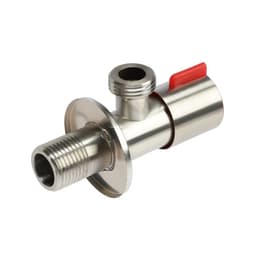 Кран угловой ZEIN engr, 1/2" × 1/2", кран-букса латунь/керамика, нерж. сталь, сатин/красный