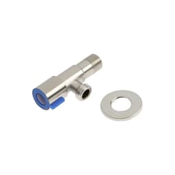 Кран угловой ZEIN engr, 1/2" × 1/2", кран-букса латунь/керамика, нерж. сталь, сатин/синий