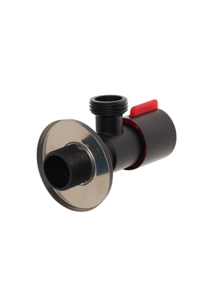 Кран угловой ZEIN engr, 1/2" × 1/2", кран-букса латунь/керамика, нерж.сталь, черный/красный