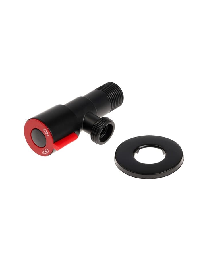 Кран угловой ZEIN engr, 1/2" × 1/2", кран-букса латунь/керамика, нерж.сталь, черный/красный