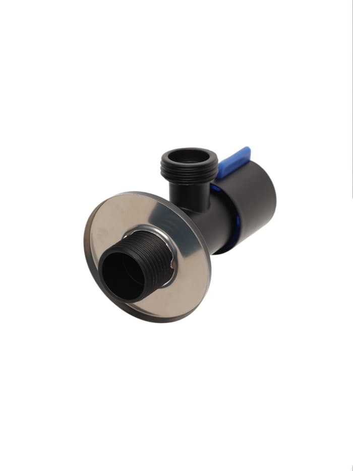 Кран угловой ZEIN engr, 1/2" × 1/2", кран-букса латунь/керамика, нерж. сталь, черный/синий