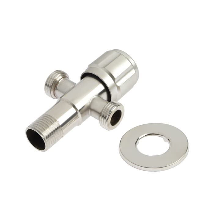 Кран двойной ZEIN engr, 1/2" × 1/2", один вентиль, кран-букса керамика, нерж. сталь, сатин