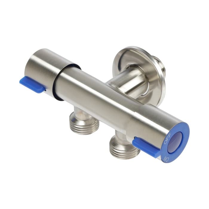 Кран двойной ZEIN engr, 1/2" × 1/2", два вентиля, кран-букса керамика, нерж. сталь, сатин