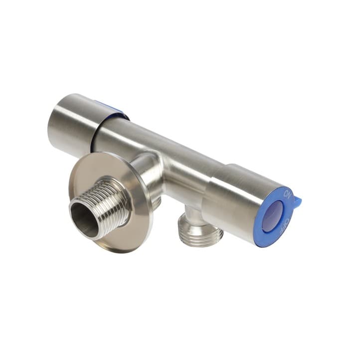 Кран двойной ZEIN engr, 1/2" × 1/2", два вентиля, кран-букса керамика, нерж. сталь, сатин