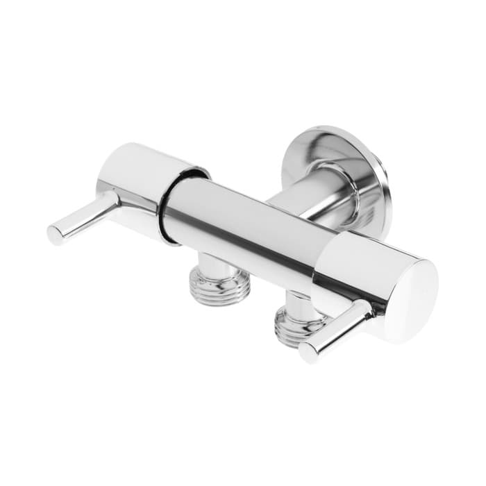 Кран двойной ZEIN engr, 1/2" × 1/2", два вентиля, кран-букса керамика, нерж. сталь, хром