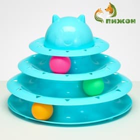 Игровой комплекс для кошек «Пижон», 24.5×24.5×13 см, с 3 шариками, голубой