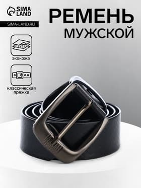 Ремень мужской, ширина 3.5 см, винт, один прокол, пряжка металл, чёрный