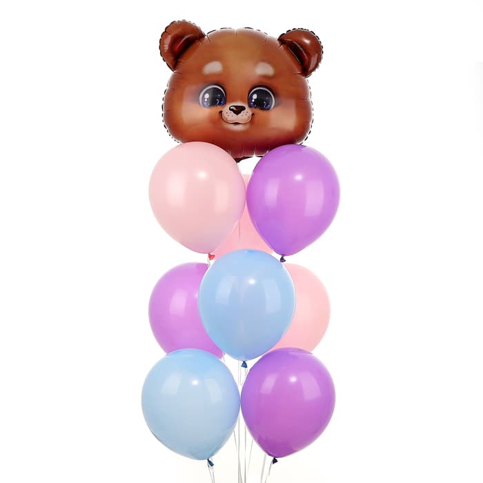Воздушные шары фольгированные и латексные «Мишка», набор 9 шт.
