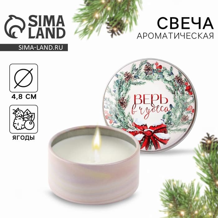 Свеча ароматическая, в железной банке «Верь в чудеса», ягоды, d=4.8 см