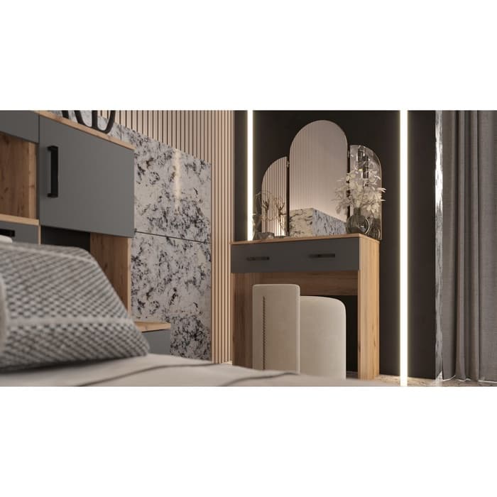 Спальный гарнитур «Бася», комплект 6 предметов, цвет графит/дуб крафт