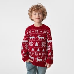 Джемпер детский новогодний вязаный KAFTAN: New Year с оленями, красный, размер 32 (110-116 см)