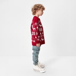 Джемпер детский новогодний вязаный KAFTAN: New Year с оленями, красный, размер 32 (110-116 см)