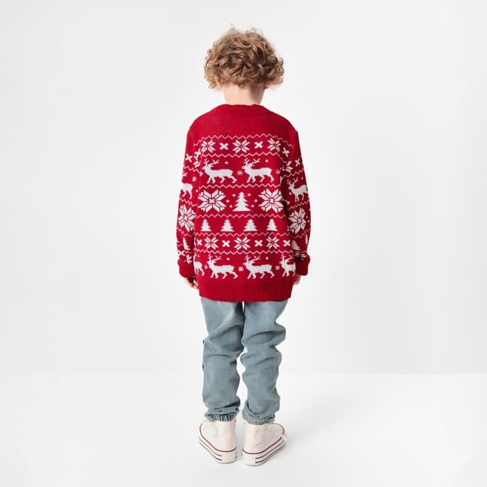 Джемпер детский новогодний вязаный KAFTAN: New Year с оленями, красный, размер 32 (110-116 см)