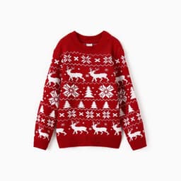 Джемпер детский новогодний вязаный KAFTAN: New Year с оленями, красный, размер 32 (110-116 см)