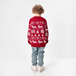 Джемпер детский новогодний вязаный KAFTAN: New Year с оленями, красный, размер 34 (122-128 см)