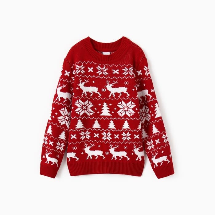 Джемпер детский новогодний вязаный KAFTAN: New Year с оленями, красный, размер 34 (122-128 см)