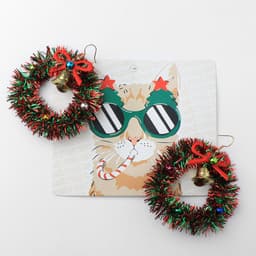 Серьги висячие «Новогодние» венок с колоколом, цветные в золоте