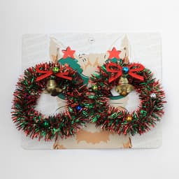 Серьги висячие «Новогодние» венок с колоколом, цветные в золоте