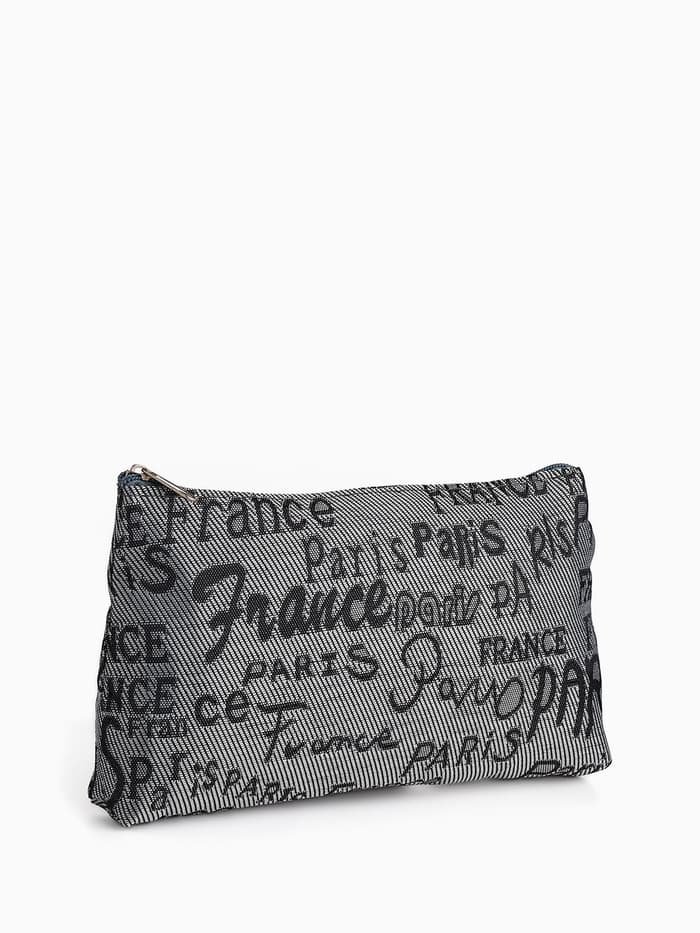 Набор простых косметичек 2 в 1 на молниях, с надписями, серый