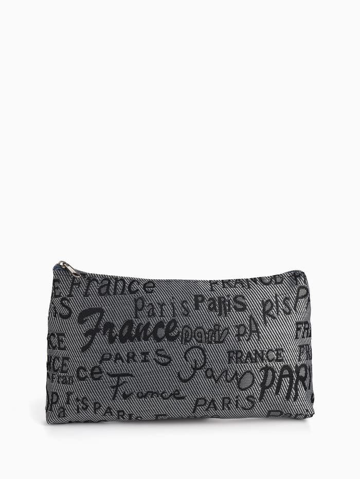 Набор простых косметичек 2 в 1 на молниях, с надписями, серый