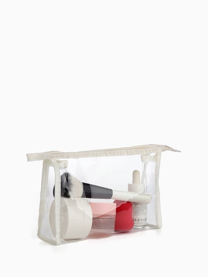 Набор простых косметичек 2 в 1 на молниях, с надписями, белый