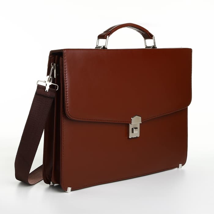 Портфель деловой мужской на клапане, 38×4×27 см, коричневая