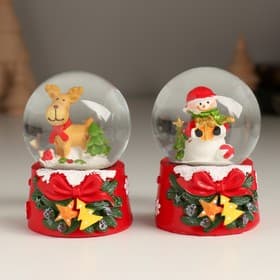 Снежный шар стеклянный «Новогодний персонаж с бантом, ёлочкой», 4.7×4.7×6.5 см, МИКС