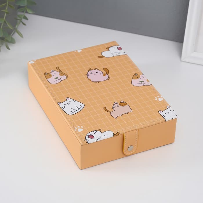 Шкатулка для украшений «Котики», с зеркалом, искусственная кожа, жёлтая, 15×21.5×5.5 см