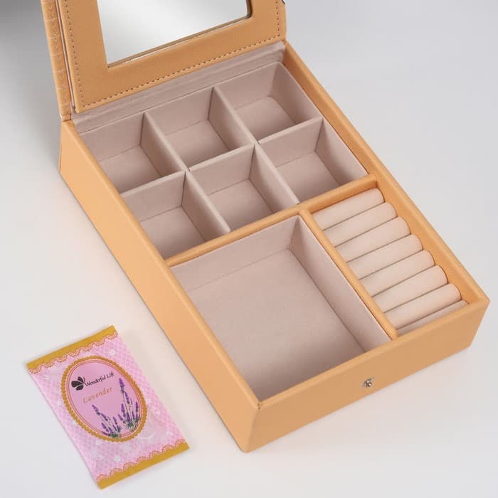 Шкатулка для украшений «Котики», с зеркалом, искусственная кожа, жёлтая, 15×21.5×5.5 см