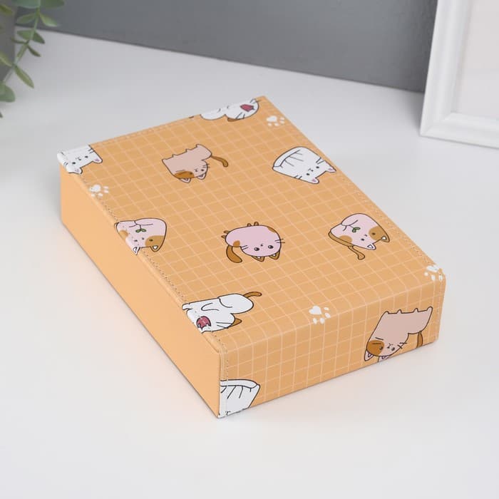 Шкатулка для украшений «Котики», с зеркалом, искусственная кожа, жёлтая, 15×21.5×5.5 см