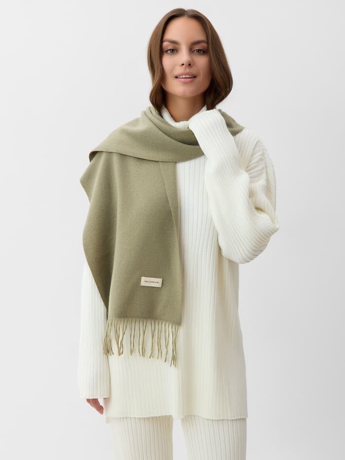 Шарф женский с кистями MIST, оливковый, размер 33×180 см