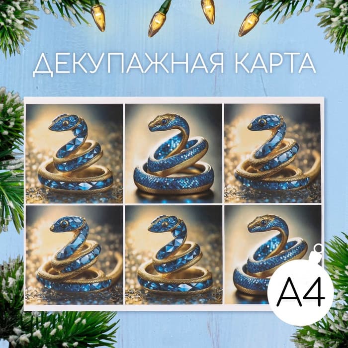Декупажная карта «Сапфировая змея», плотность 45 г/м², формат А4