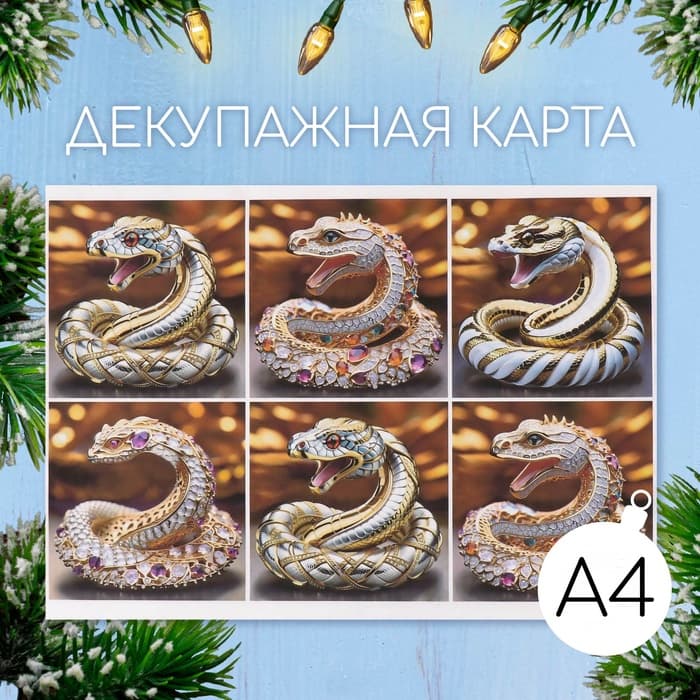 Декупажная карта «Змея в драгоценностях», плотность 45 г/м², формат А4