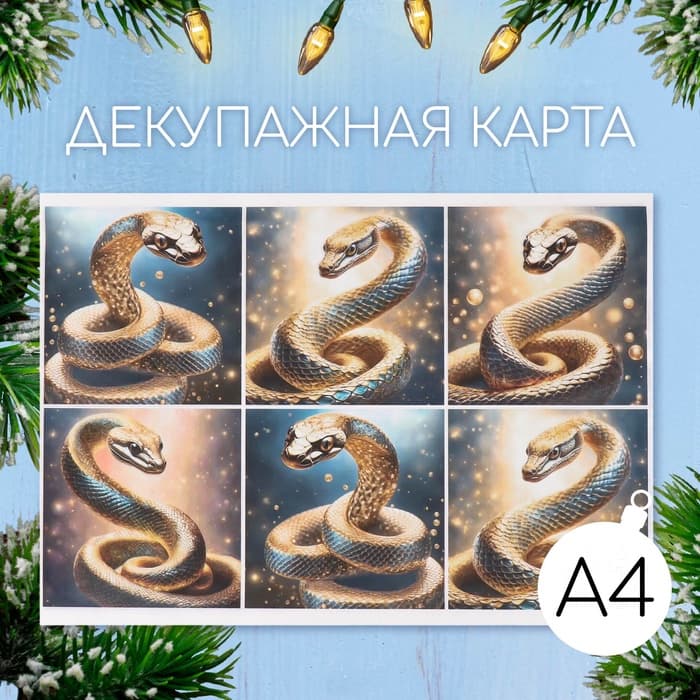 Декупажная карта «Золотая змея», плотность 45 г/м², формат А4