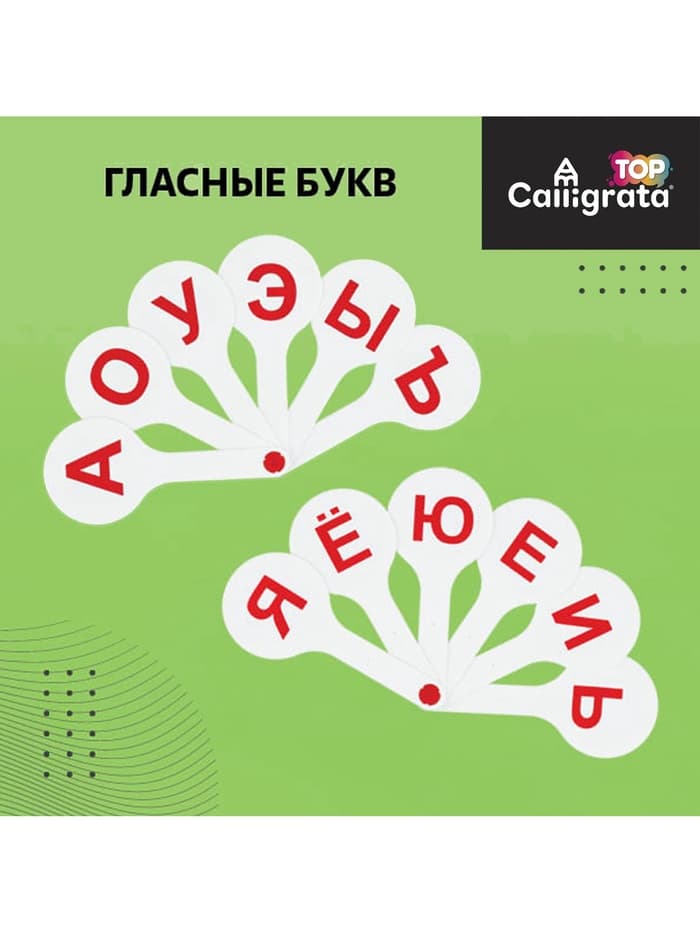 Набор веер-касс, гласные, согласные, цифры от 1 до 20, Calligrata TOP, плотные, 3 штуки, пакет с европодвесом
