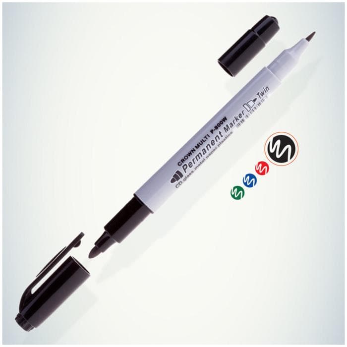 Маркер перманентный Crown. P-800W, чёрный, двухсторонний, узел 1.0 мм/2.0 мм