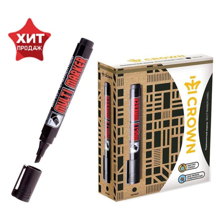 Маркер перманентный Crown. Multi Marker, чёрный, узел 5.0 мм, линия 1.0 мм/5.0 мм