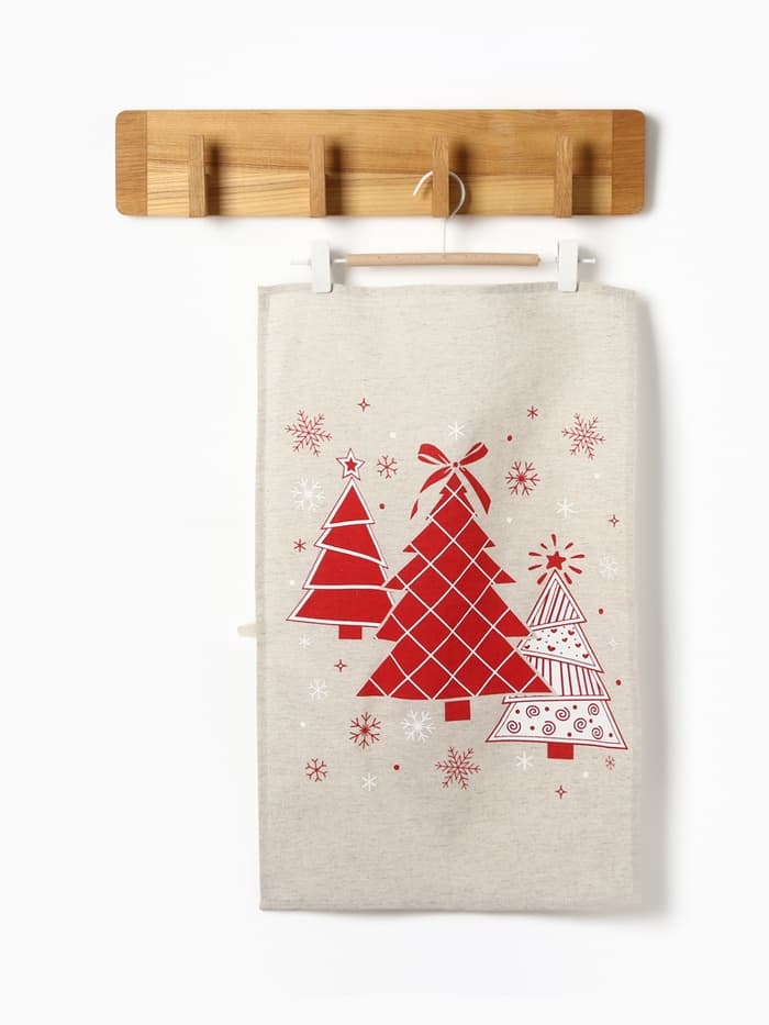Полотенце «Ёлочки красные», 39×60 см, 160 г/м, лён 50%, хлопок 50%