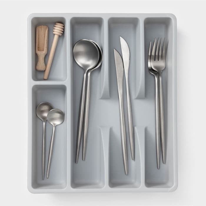 Лоток для столовых приборов, 5 отделений, 25.5×30.7×4.6 см, пластик, серый