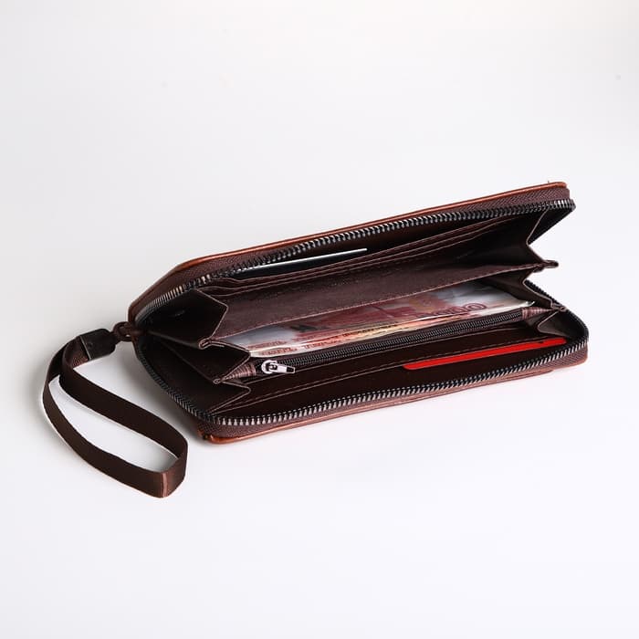 Портмоне-клатч мужской на молнии, с картхолдером, рыжее