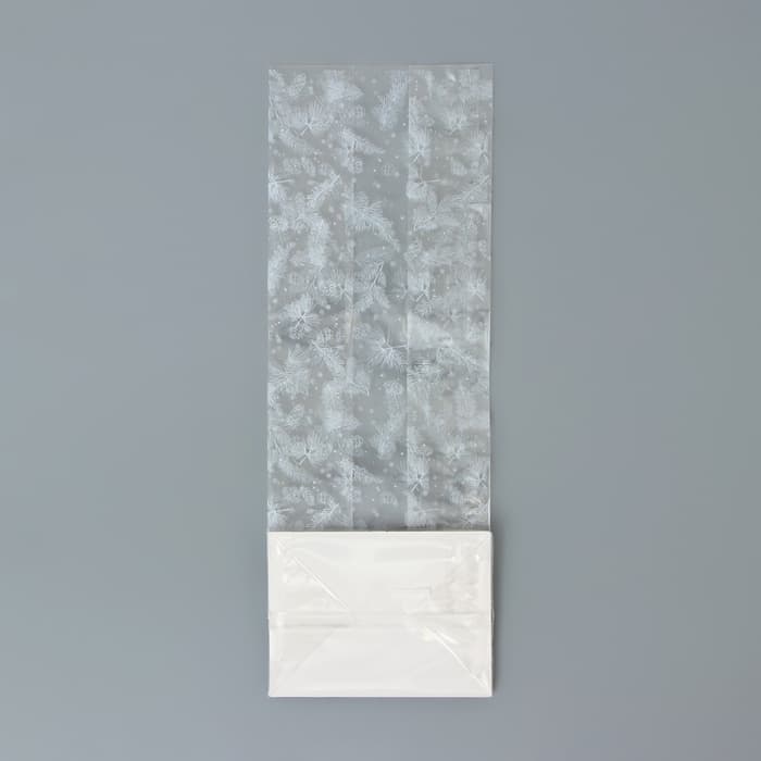 Пакет подарочный новогодний с жёстким дном, прозрачный с еловыми ветками, 6×8×23 см