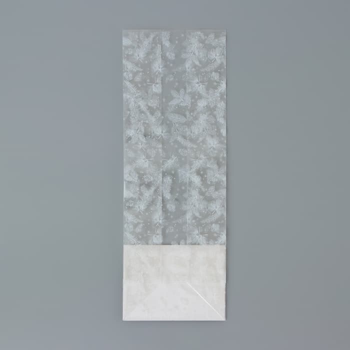 Пакет подарочный новогодний с жёстким дном, прозрачный с еловыми ветками, 6×8×23 см