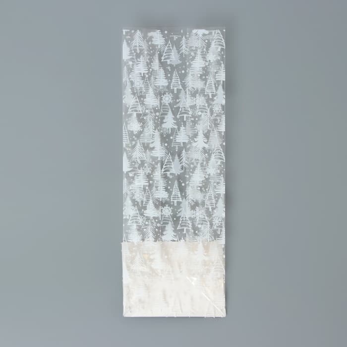 Пакет подарочный новогодний с жёстким дном, прозрачный с ёлками, 6×8×23 см