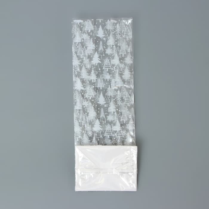 Пакет подарочный новогодний с жёстким дном, прозрачный с ёлками, 6×8×23 см