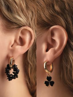 Серьги со съёмным элементом «Трансформер», клевер-сердце, чёрные в золоте