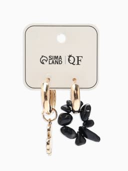 Серьги со съёмным элементом «Трансформер», клевер-сердце, чёрные в золоте