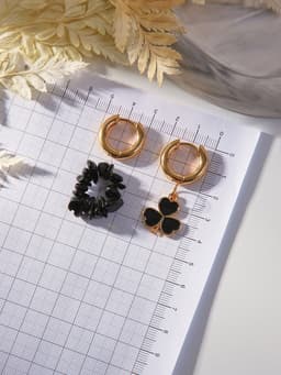 Серьги со съёмным элементом «Трансформер», клевер-сердце, чёрные в золоте