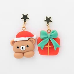Серьги висячие «Новогодние» медведь с подарком, цветные в золоте