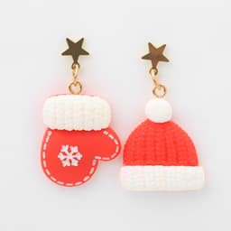 Серьги висячие «Шапка» звезда, варежка, цвет бело-красный в золоте