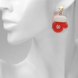 Серьги висячие «Шапка» звезда, варежка, цвет бело-красный в золоте